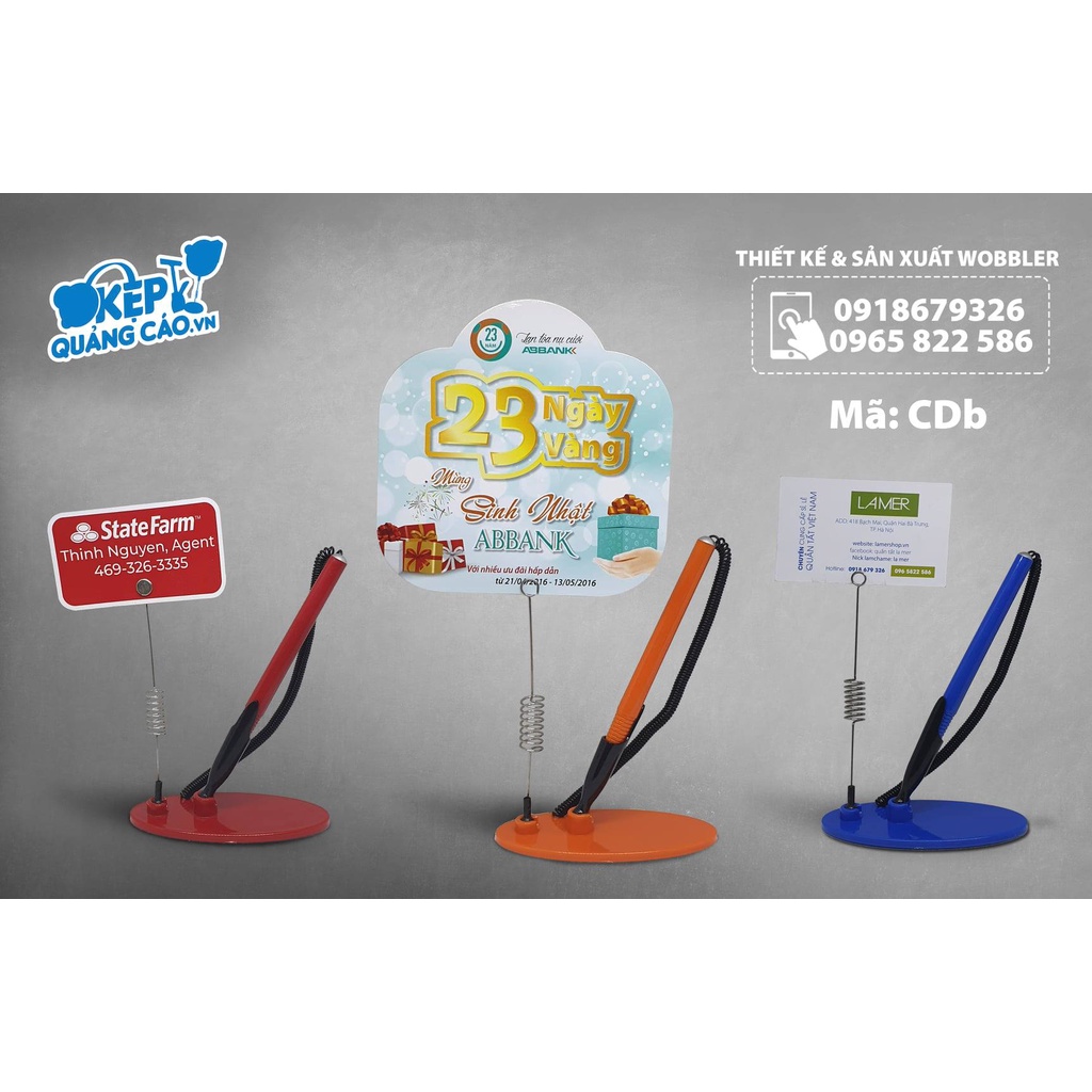 Chân đế bút bi - Wobbler để bàn có gắn bút bi - Kẹp để bàn bút bi - Màu: xanh dương, xanh lá, đỏ -  CD BÚT