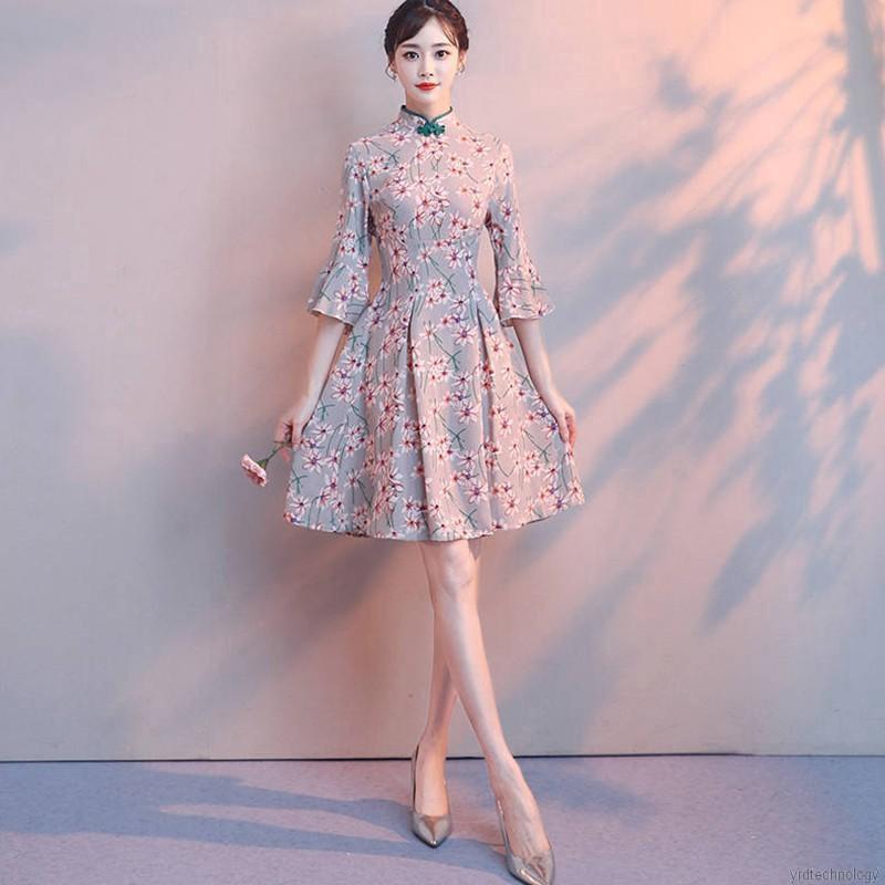 Summer Fashion Retrol National Style Floral Print Long Cheongsam Dress | BigBuy360 - bigbuy360.vn