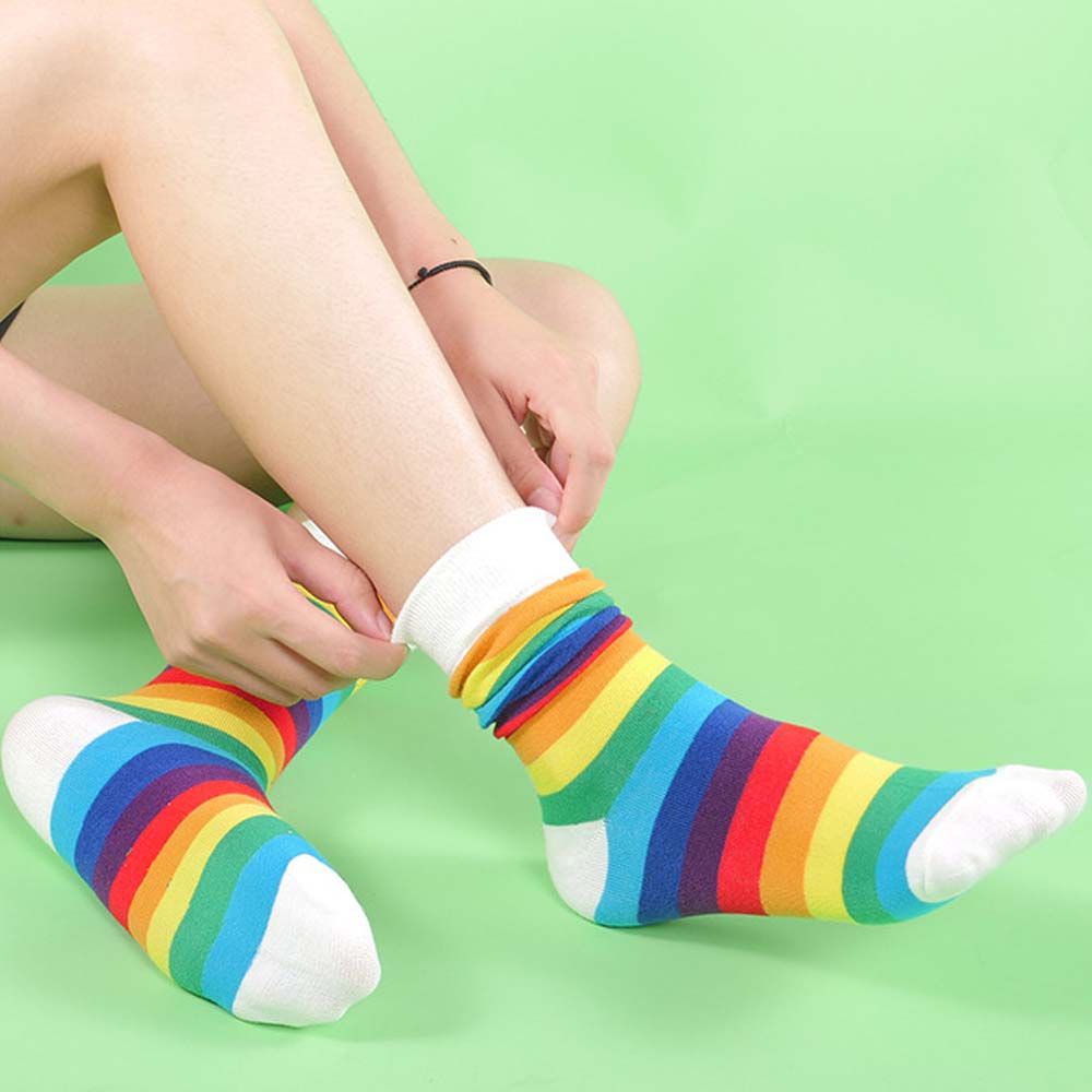 Vớ Cotton Dài Co Giãn Kẻ Sọc Màu Sắc Ngọt Ngào Cổ Điển Phong Cách Harajuku Cho Nữ