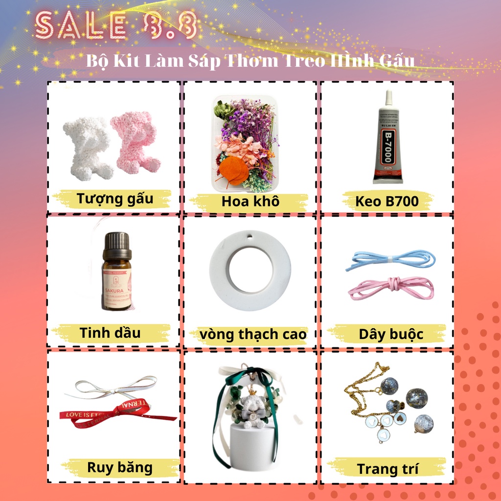 Set Làm Thạch Cao Thơm Hoa Khô Treo Phòng, Deco Set Quà Tặng DIY