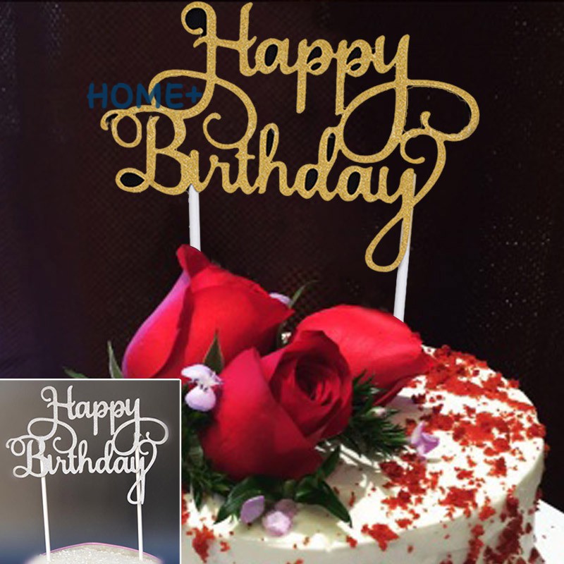 Phụ kiện cắm trang trí bánh kem dòng chữ Happy Birthday