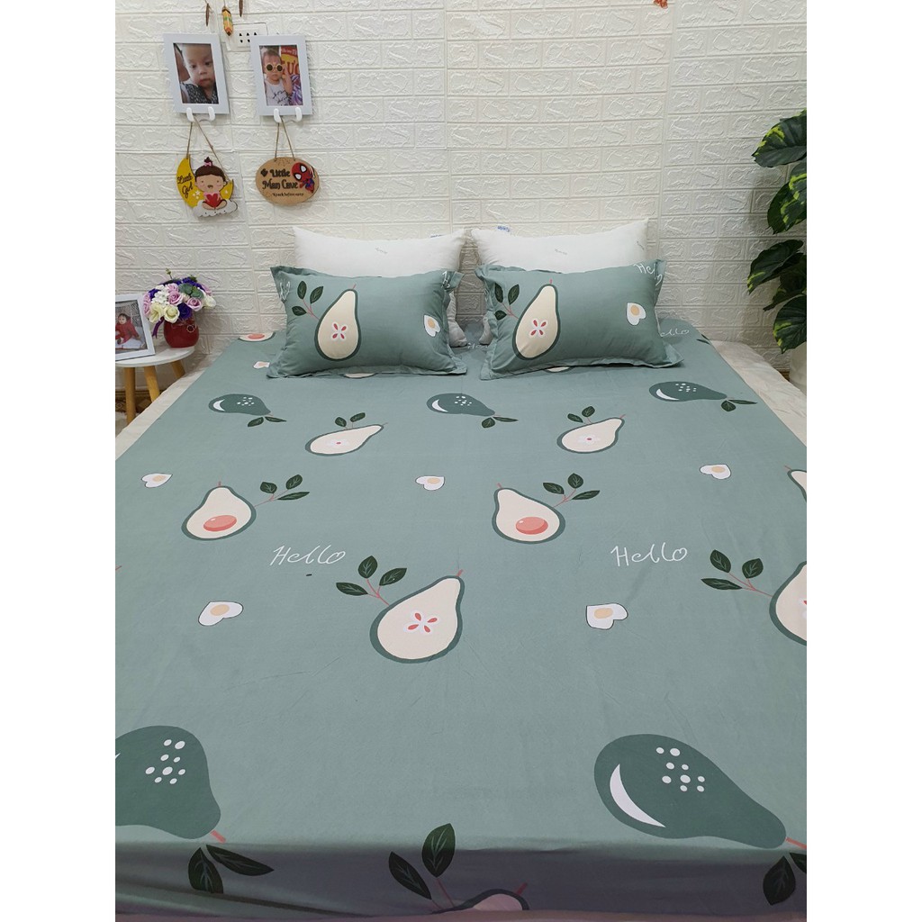 (Freeship50k) Ga bọc nệm, drap bo chun kích thước m6/m8 mẫu Bơ Hello kèm 2 áo gối chất Poly cotton - Hàng đẹp