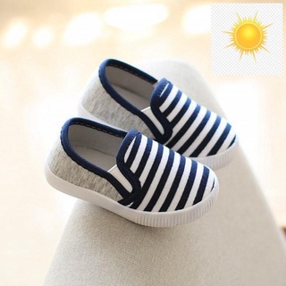 [ Hàng về] Giày lười canvas đế cao su mềm họa tiết sọc ngang thời trang cho bé trai 1-3 tuổi