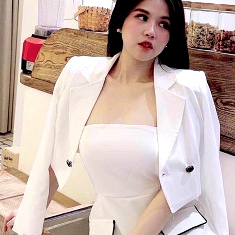 Set 2 món áo vest blazer dài tay kết hợp váy cúp ngực siêu tôn dáng, set 2 món áo blazer tiện lợi mặc rời được-M046