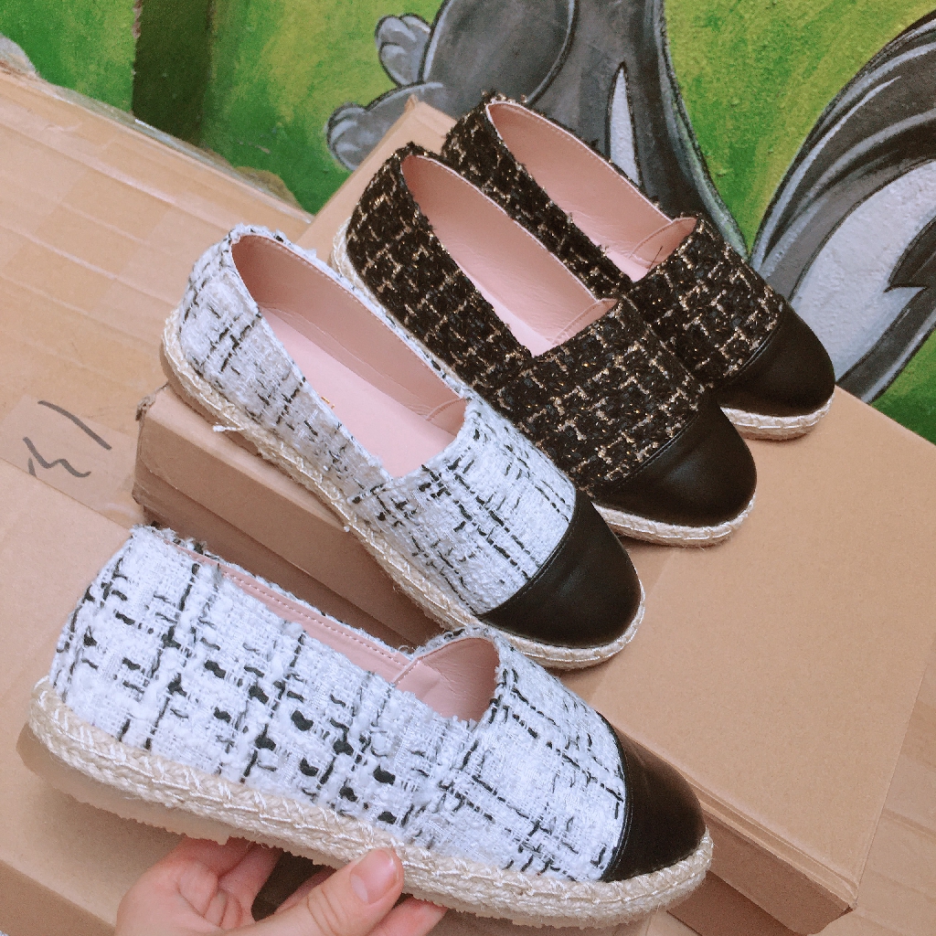 Giày Slip on Viền Cói Chất Vải Dệt Mũi Da (Fullbox M889)