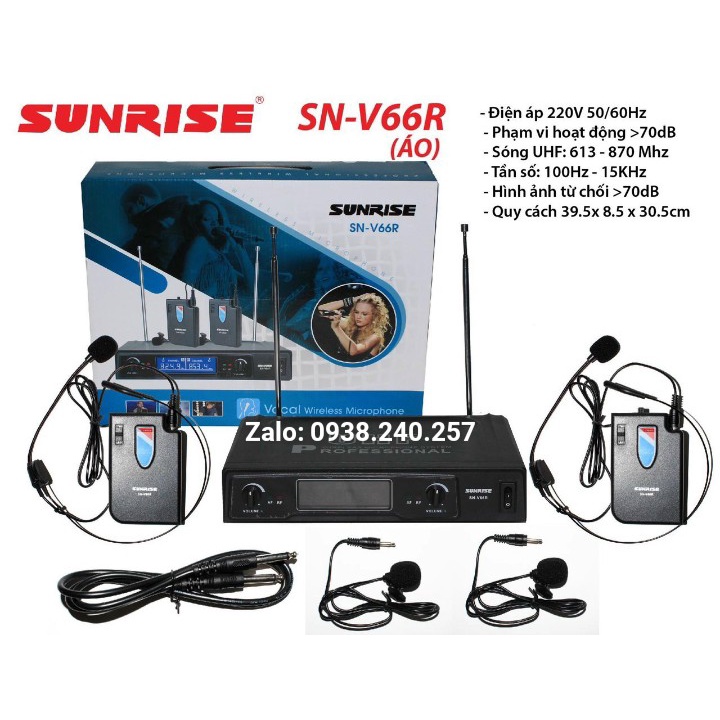 Micro cài áo, đeo tai choàng đầu Sunrise SN-V66R âm thanh trung thực, độ nhạy cao - micro cài áo