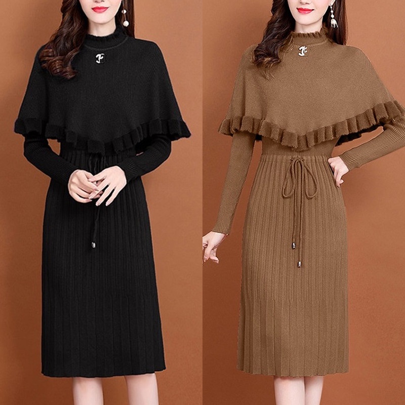 VÁY LEN QUẢNG CHÂU DÁNG DÀI, THẮT EO, CỔ TRÒN, DÀI TAY (FREESIZE 50kg-64kg) | BigBuy360 - bigbuy360.vn