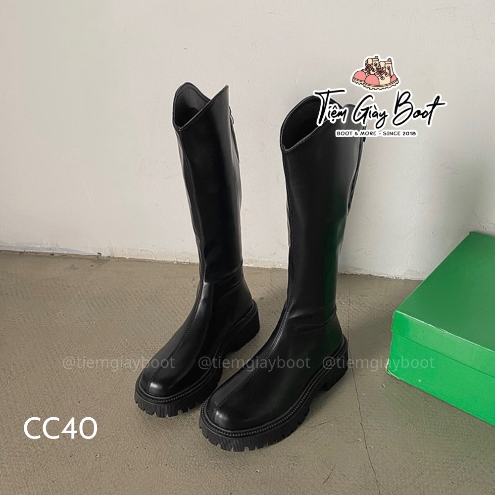 Boots Cổ Gối Vát Trơn Có Khóa Kéo CC40, Boot Chiến Binh Cổ Cao, Giày Bốt Nữ Cổ Cao CC40 - Tiệm Giày Boot