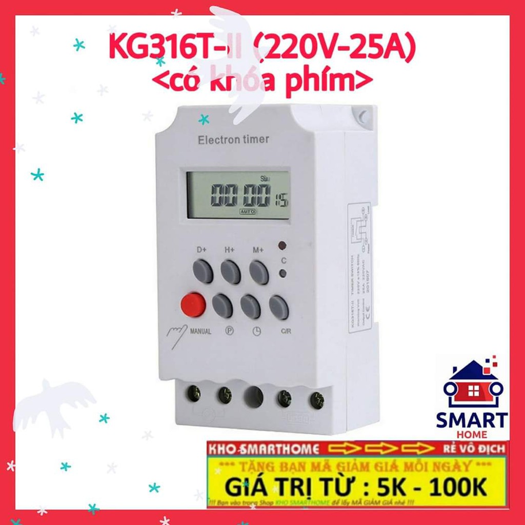 KG316T-II, KG316 T-II (25A/220V), công tắc hẹn giờ, công tắc thông minh