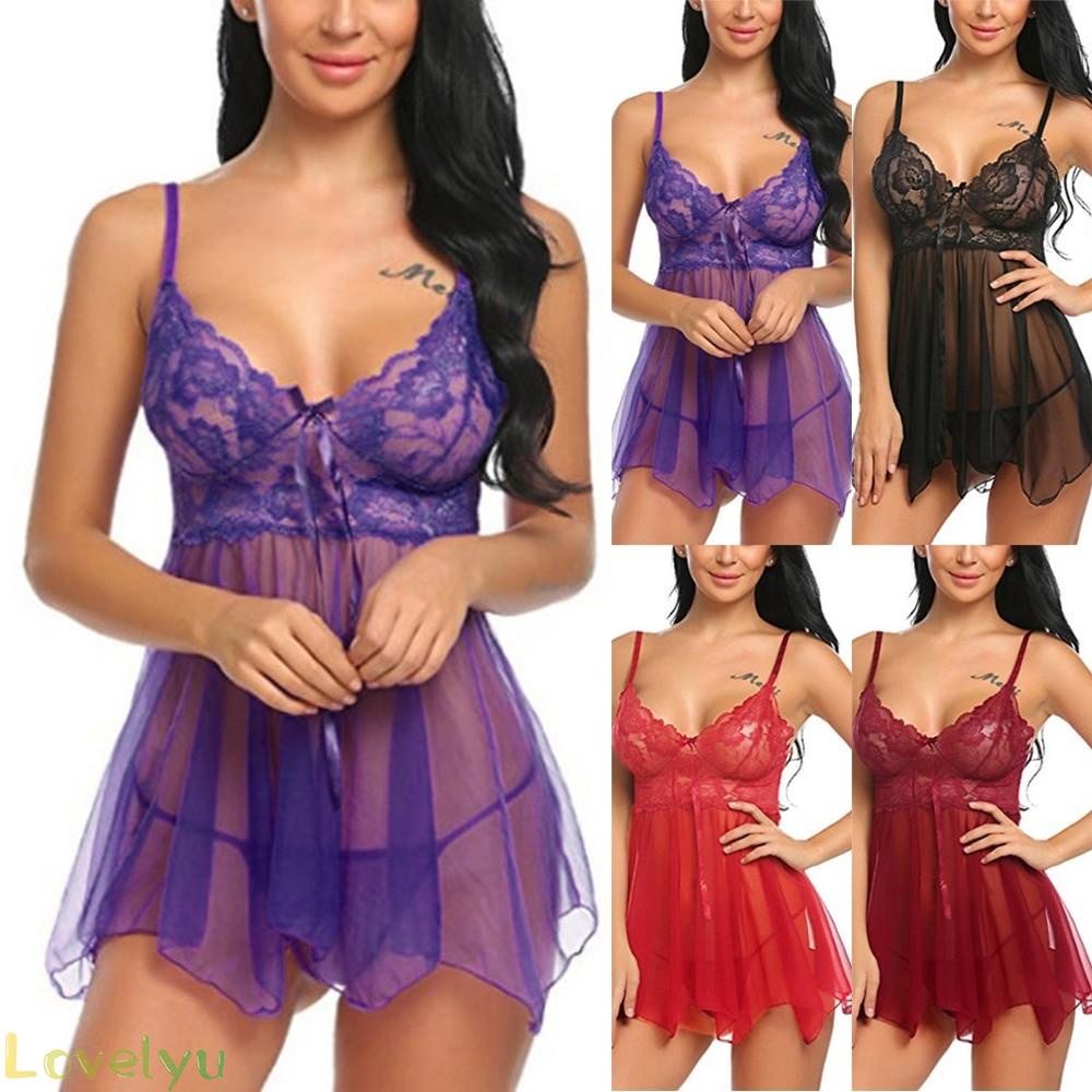 【LOVELYU】Women Mesh Chemise Nightie Nightdress Lingerie Club Bodysuit Dress Nightie【Good Quality】