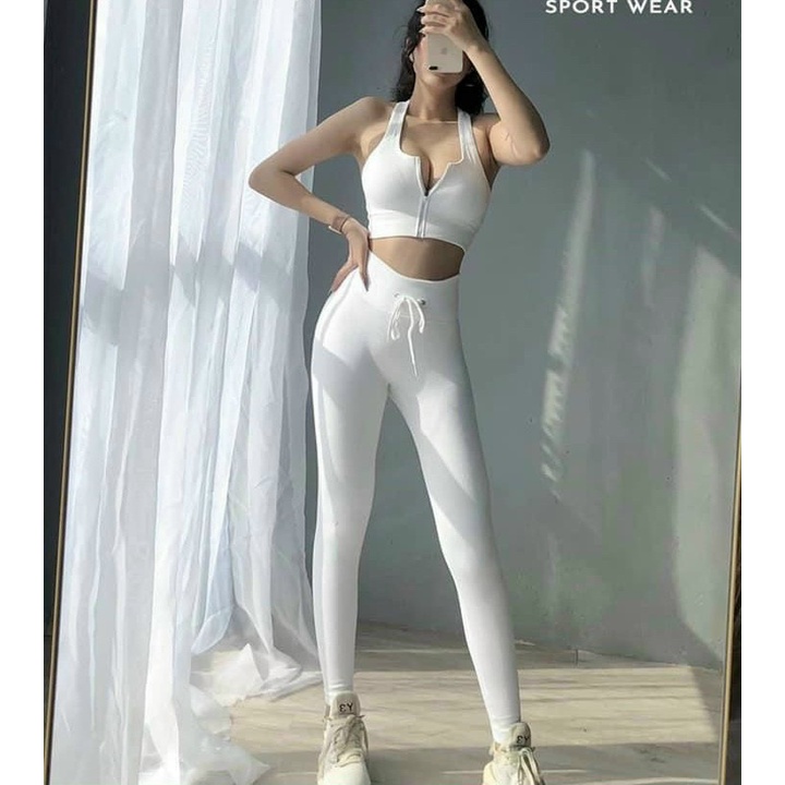 Đồ tập gym yoga nữ, set bộ dệt kim thun gân áo bra khóa kéo kèm mút quần dài nâng mông tôn dáng cao cấp Bin Sports BD150