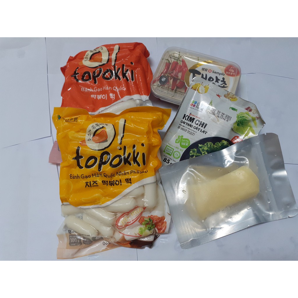 Combo 1kg BÁNH GẠO TÔPKKI + 450G CHẢ CÁ HÀN QUỐC+ 100G SỐT+100G PHÔ MAI MOZZARELLA