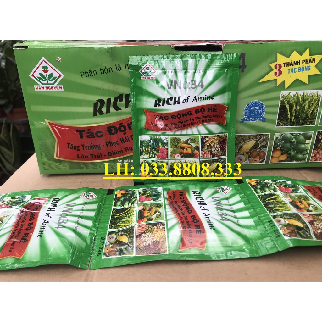 Combo 5 gói Phân Bón Lá RICH of Amine 25gam- Phục Hồi Cây Suy Dinh Dưỡng, Vàng Lá, Giảm Rụng Hoa Quả