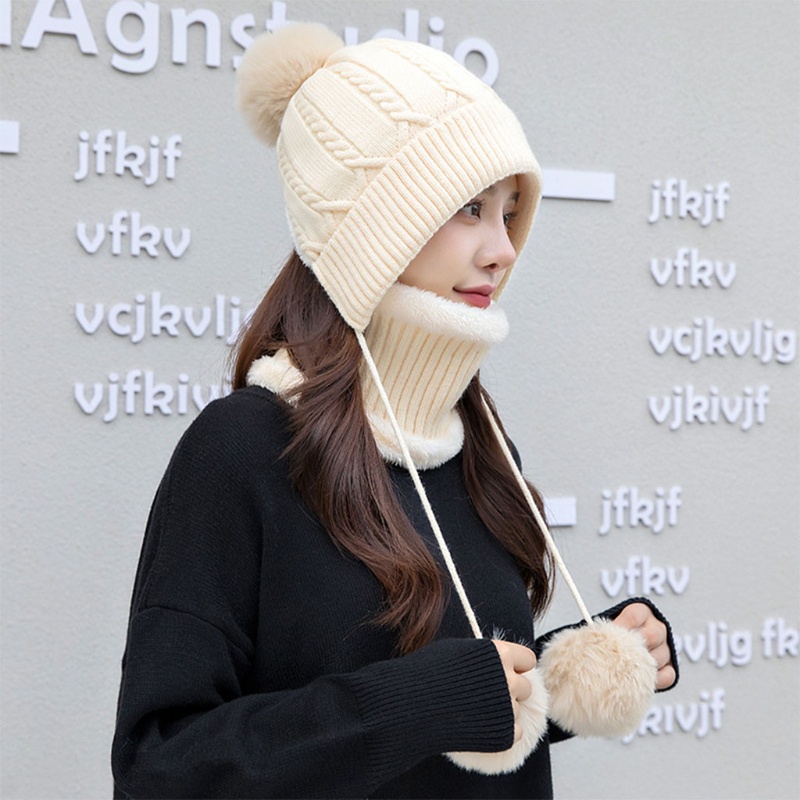 Mũ beanie Kèm Khăn Choàng Cổ Màu Trơn Giữ Ấm Thời Trang Cho Nữ