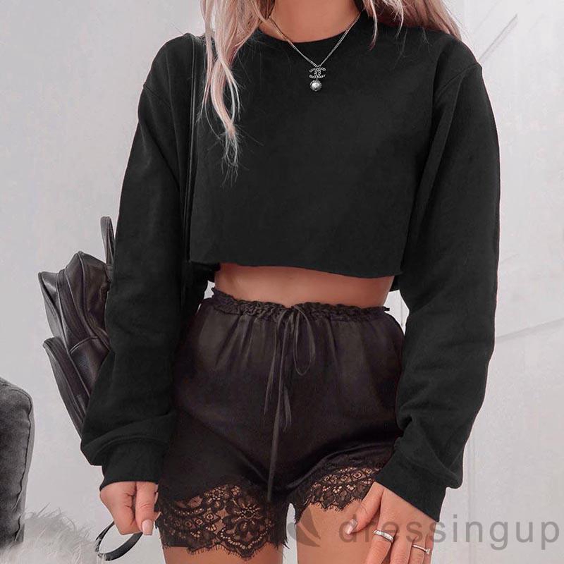 Áo croptop tay dài màu trơn thời trang cho nữ