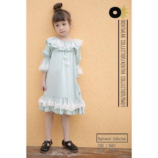 Đầm lụa bé gái Pinko Agatha phong cách cổ điển, phối ren thêu Màu Xanh Mint