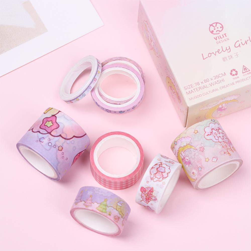 PISTA Bộ 8 Cuộn Băng Keo Washi In Họa Tiết Lá Cây Xương Rồng Nhiều Màu Sắc Trang Trí Sổ Tay