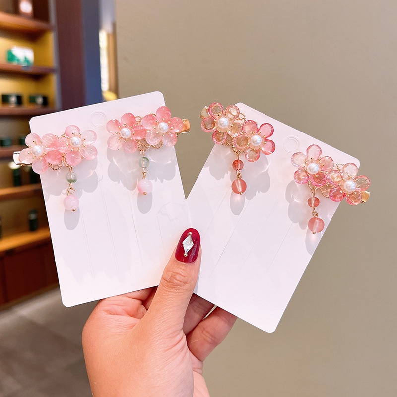 Set 1 Cặp Kẹp Tóc Hình Bươm Bướm/Hoa Nhiều Màu Sắc Phối Tua Rua Dễ Thương Cho Bé Gái