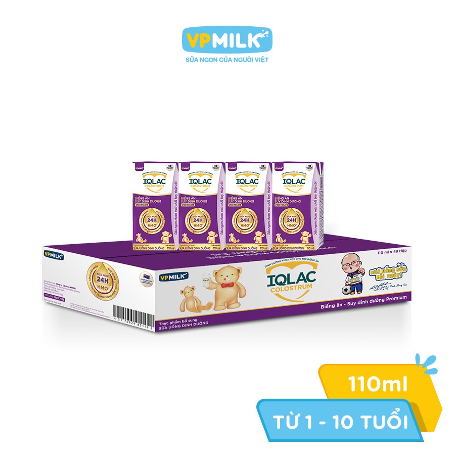Thùng 48 hộp sữa uống dinh dưỡng VPMilk IQLac Colostrum biếng ăn, suy dinh dưỡng premium 110ml/hộp
