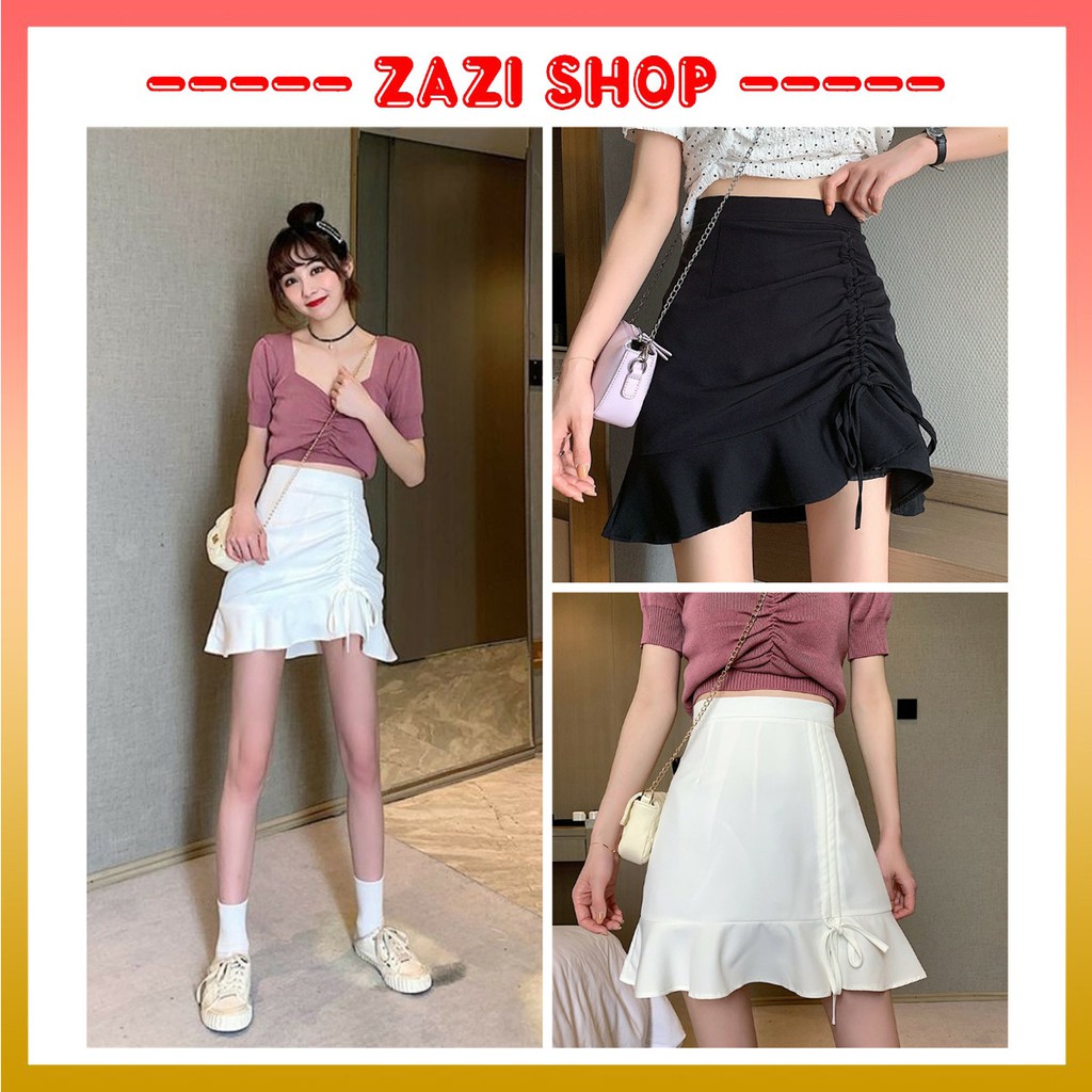 Chân váy ngắn, dáng chữ A dây rút 💎 Chân váy ulzzang Hàn Quốc 💎 Chân váy trắng, chân váy đen - ZaZi CV08