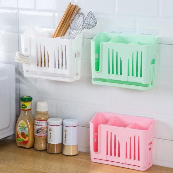 Hộp đựng đũa muỗng có lỗ thoát nước dán tường