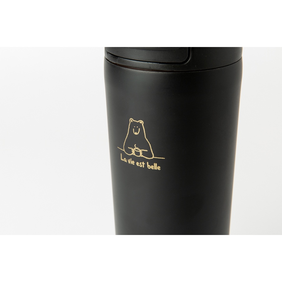 Bình Đựng Nước Tumbler ARTBOX Hàn Quốc Có Dây Đeo Không Gỉ Màu Đen In Hình Gấu Dễ Thương Tiện Dụng