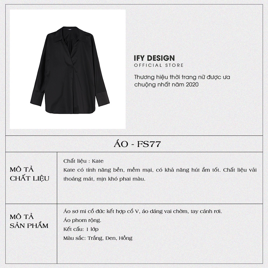 Set sơ mi nữ | Áo sơ mi đen, quần baggy đen trắng IFY Design FS77AĐE, FS81Q