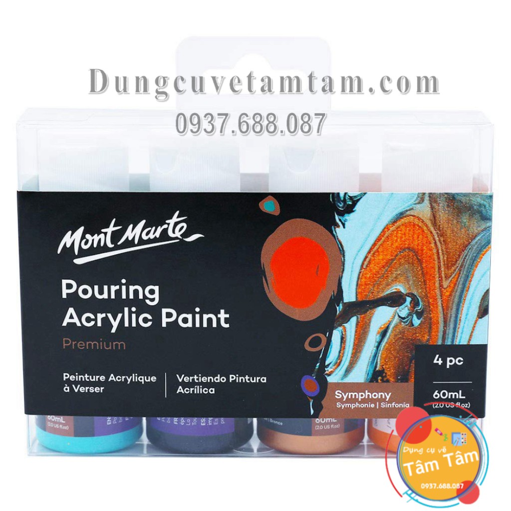 [ TÂM TÂM ]-Bộ màu đổ Mont Marte Premium Pouring Acrylic Paint set 4 chai 60ml-SYMPHONY-PMPP4201 - []