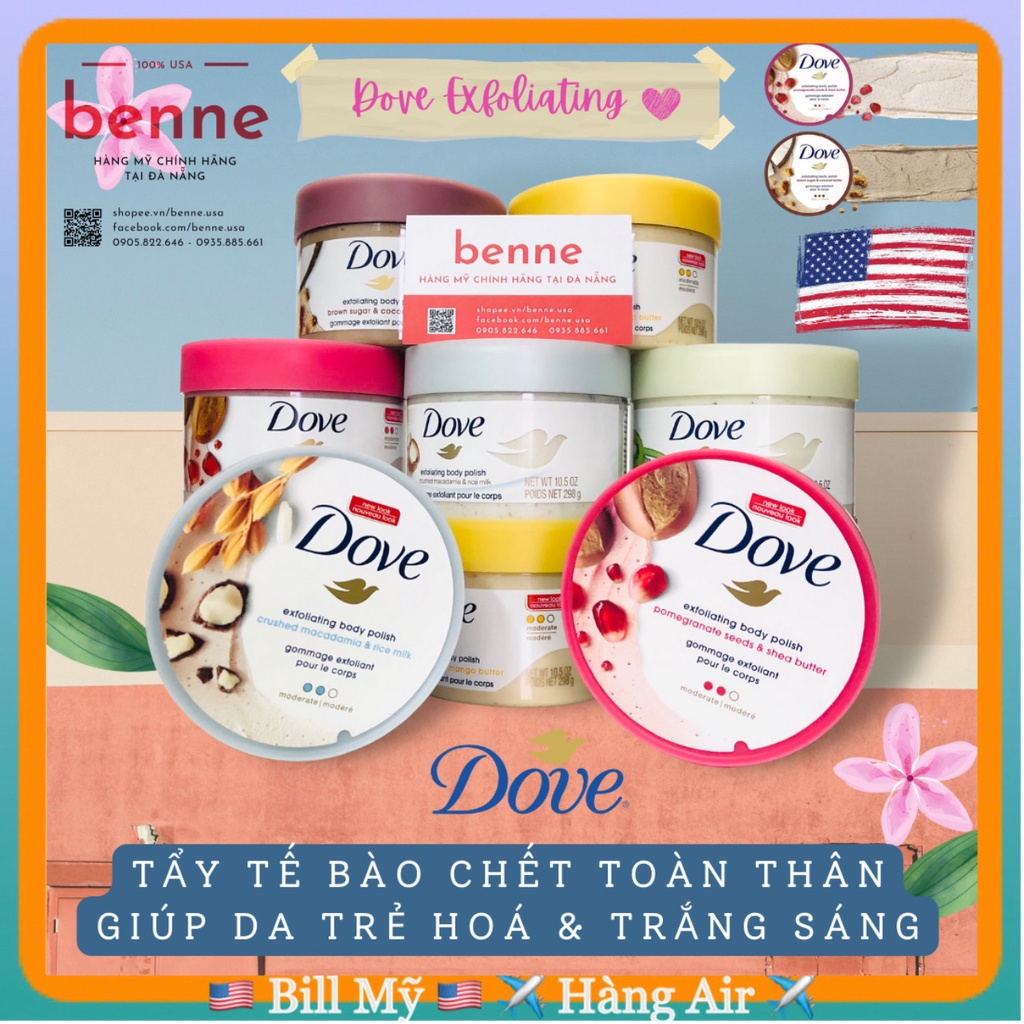 [🇺🇸Bill Mỹ] Tẩy tế bào chết toàn thân Dove Exfoliating Body Polish 298g của Mỹ