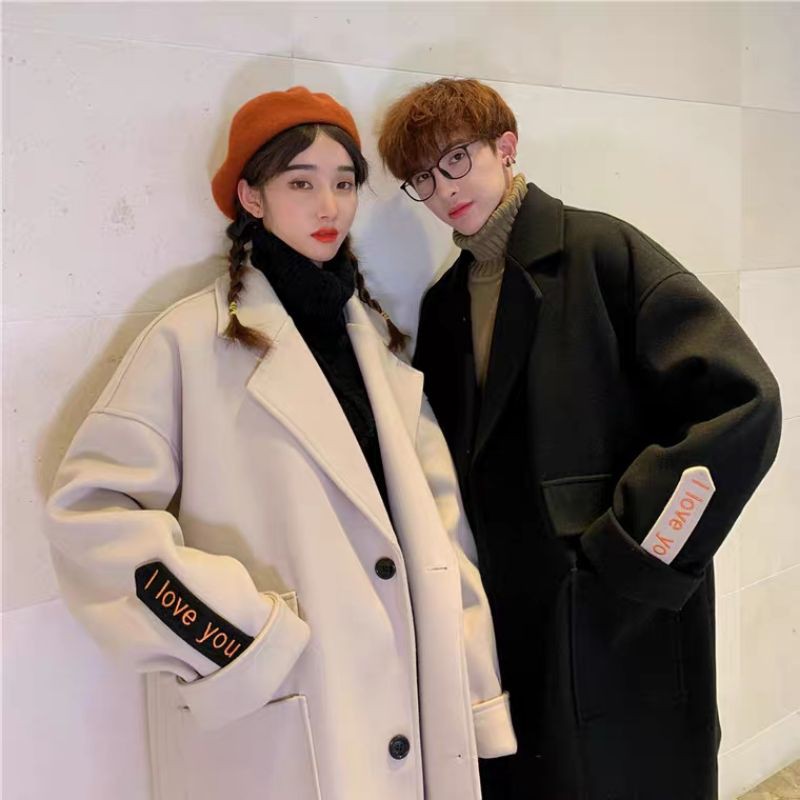 ÁO DẠ NAM NỮ DÁNG DÀI I LUV U ULZZANG HÀN QUỐC CHẤT ĐẸP