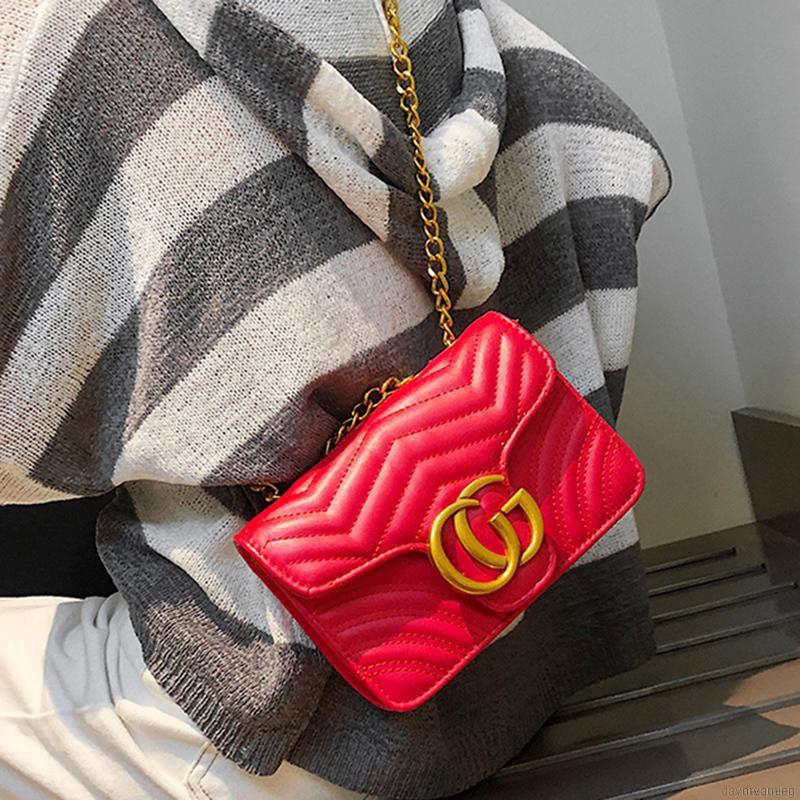 Women Casual Solid Color Crossbody Lozenge Chain Shoulder Bag Handbag