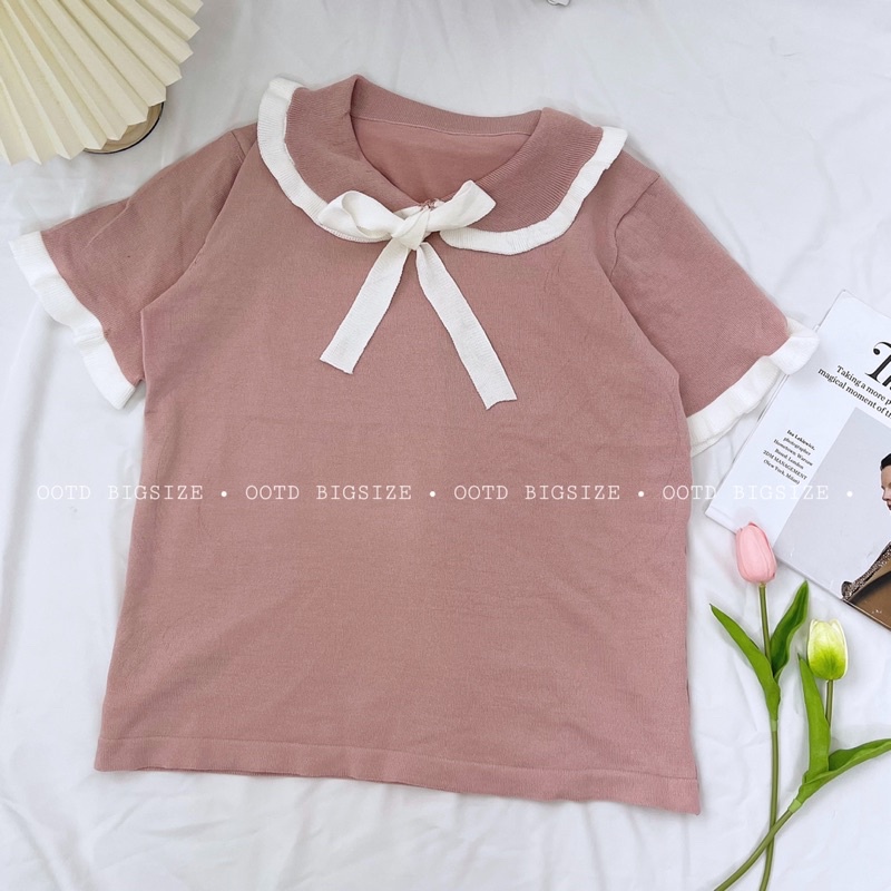 [OOTD BIGSIZE 60-90KG] Áo len dệt cổ sen nơ
