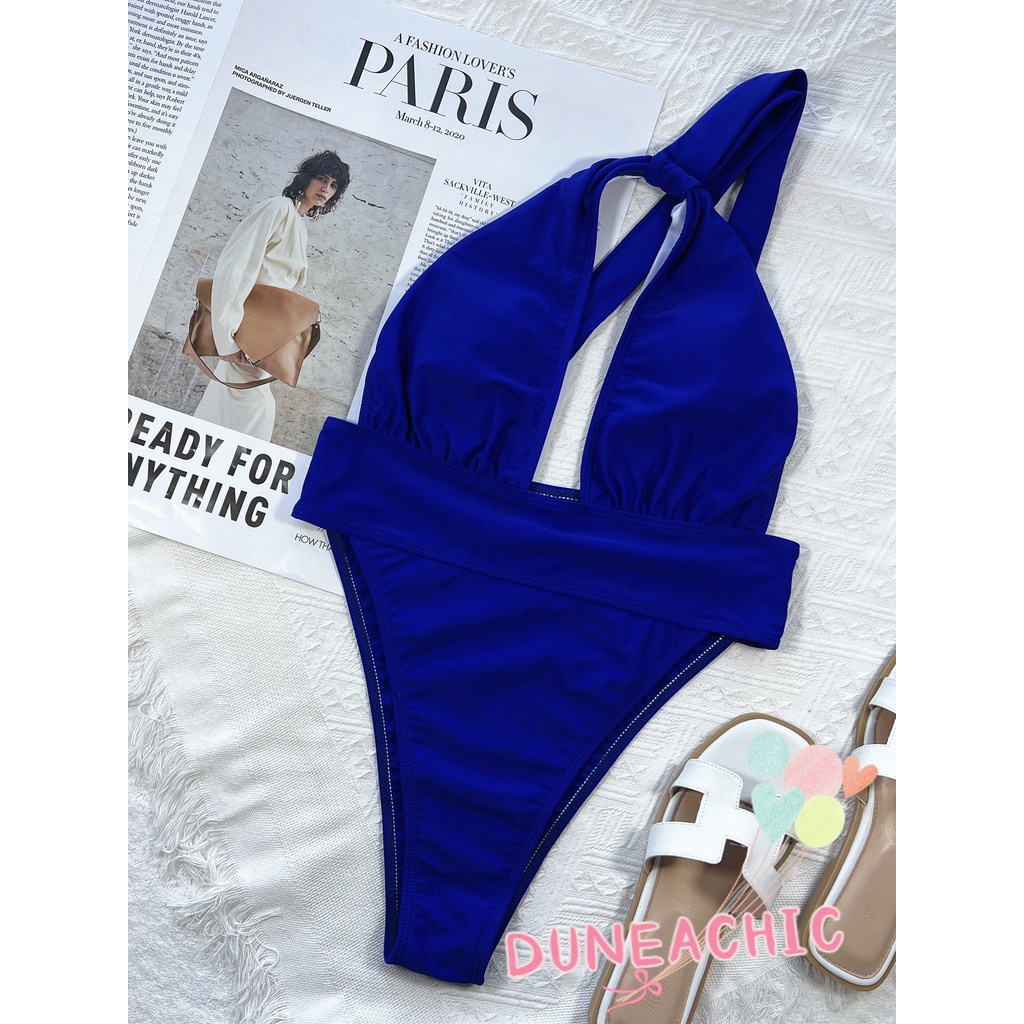 DUNEA Đồ Bơi Một Mảnh Màu Trơn Thiết Kế Khoét Vai Quyến Rũ