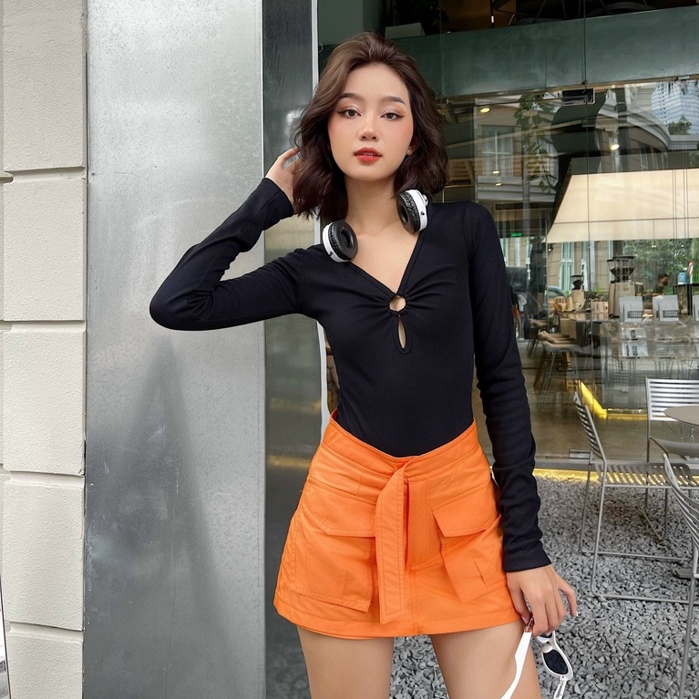 Jumpsuit body tay dài TOPTIFY bodysuit kiểu cổ tim khoen tròn Talia Bodysuit TJT05