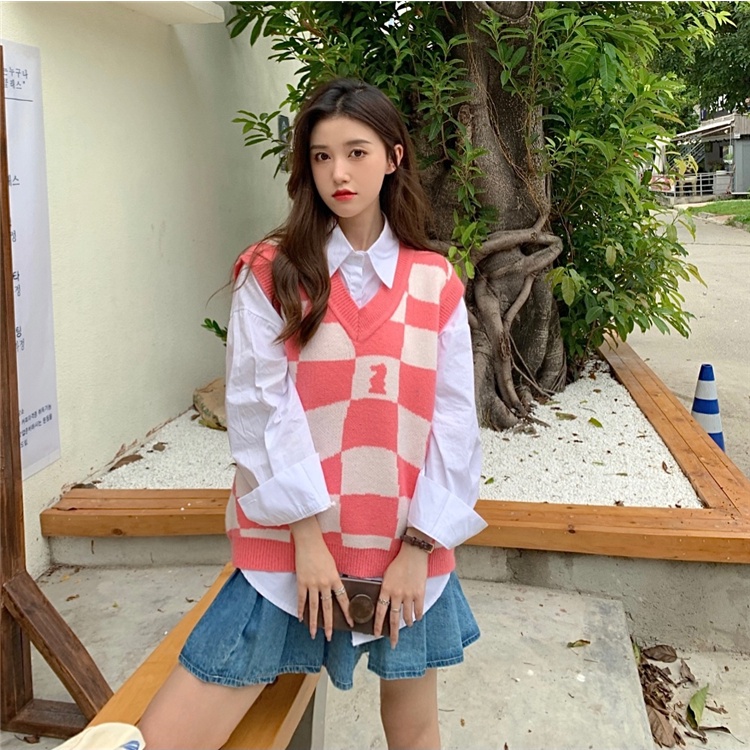 Áo Sweater Dệt Kim Dáng Rộng Cổ Chữ V Thời Trang Cho Nữ