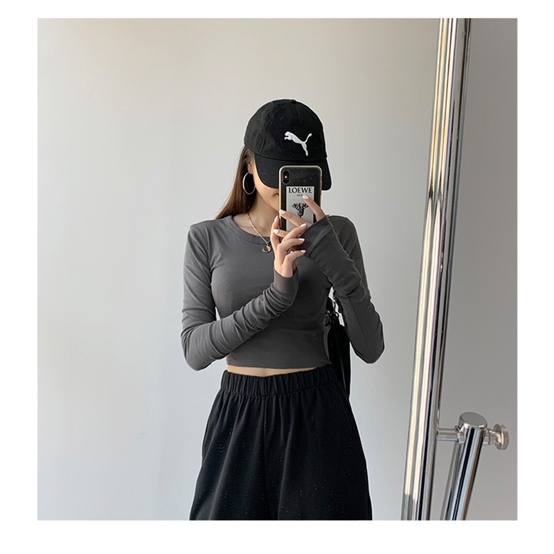 Áo thun tay dài dáng ôm phong cách Hàn Quốc thời trang mùa thu cho nữ có 3 màu lựa chọn