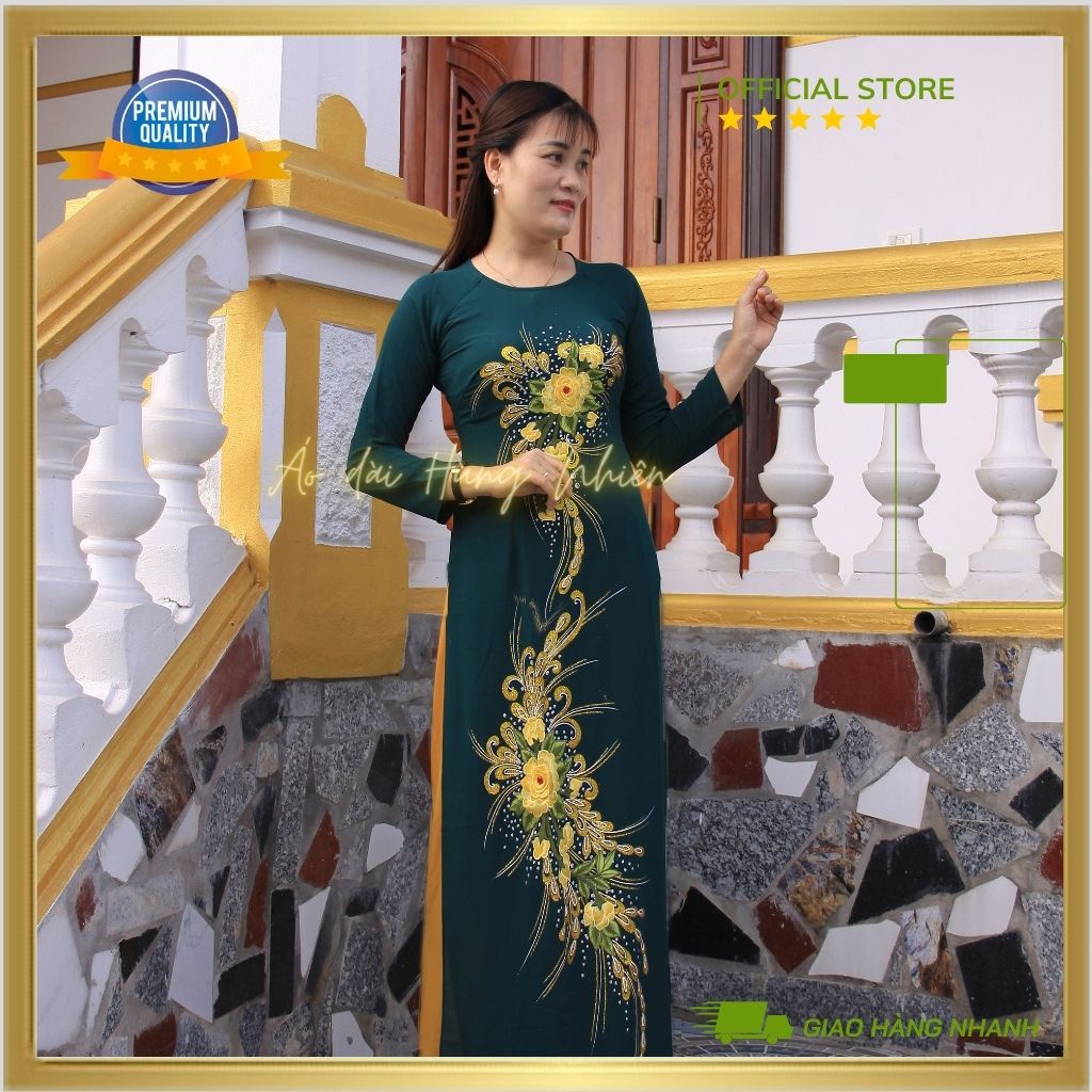 Áo dài nữ Trung niên - Chất liệu Tằm thêu phủ Kim tuyến - May sẵn, thiết kế đẹp - Sang trọng