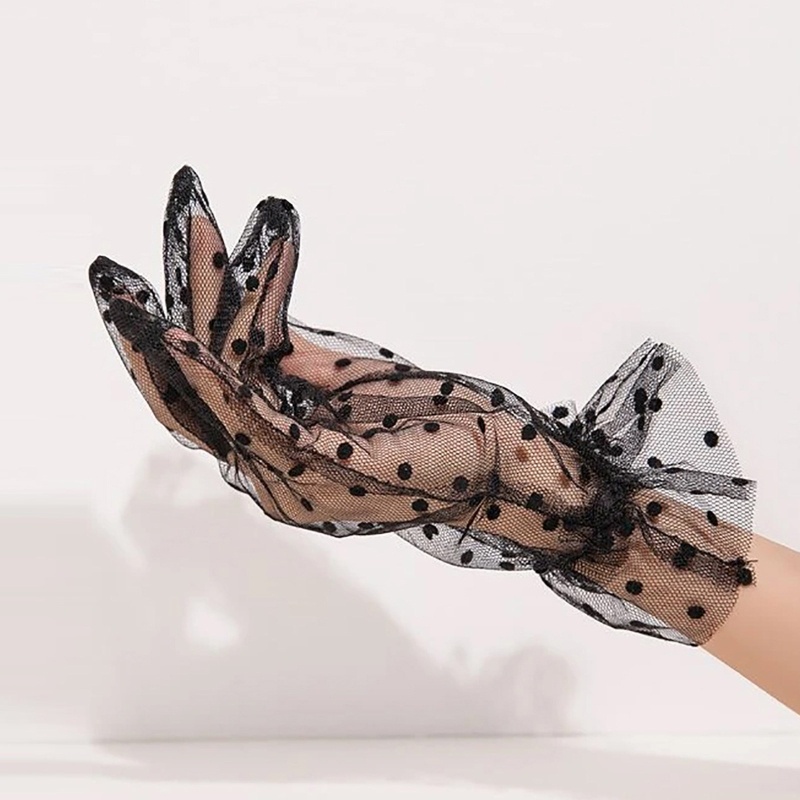 Flgo Găng Tay Ngắn Phối Lưới Đính Lông Vũ Phong Cách Vintage Cho Cô Dâu