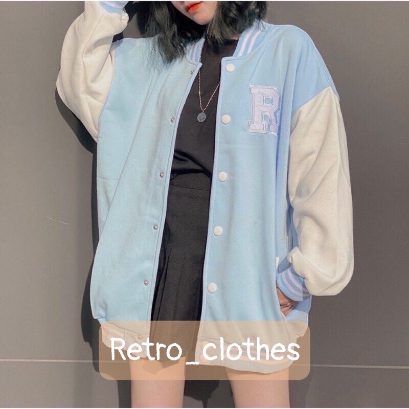 🍂 Áo Bomber Nam Nữ Cúc Bấm Thêu Nổi Chữ R Chất Nỉ Cotton | BigBuy360 - bigbuy360.vn