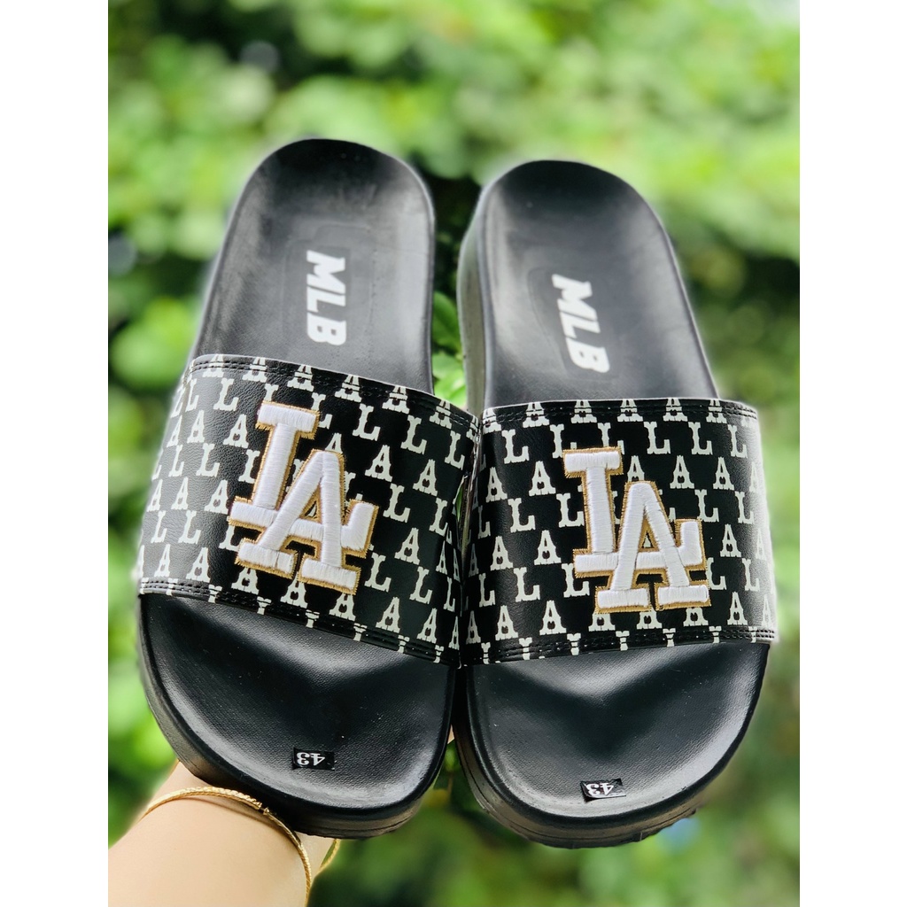 Dép 𝐌𝐋𝐁 UNISEX mẫu dép thể thao ❤️Freeship + Hộp ❤️ Dép LA bóng chày quai ngang nam nữ chữ thêu nỗi kèm ful tag mác CC