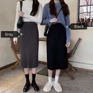 [Ảnh thật] Chân váy len ulzzang xẻ giữa