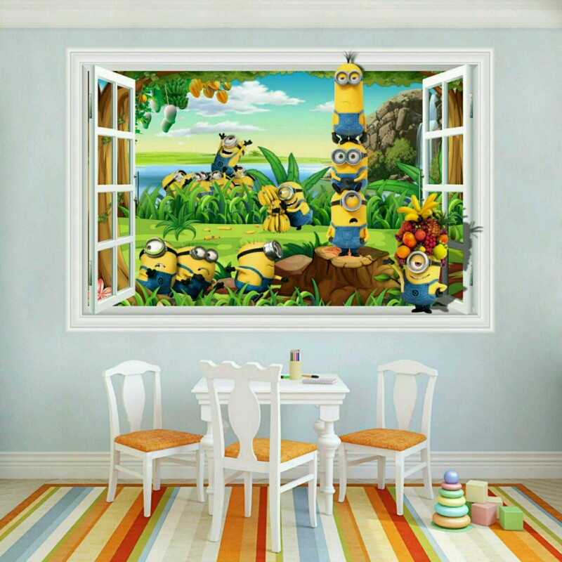 Decal trang trí cửa sổ 3D hình Minion tinh nghịch