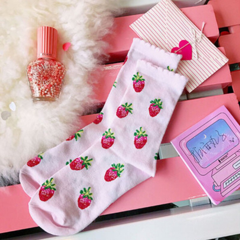 Tất Cotton hoạ tiết dâu tây đáng yêu