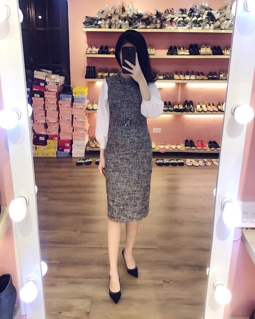 Váy dạ phối tay trang