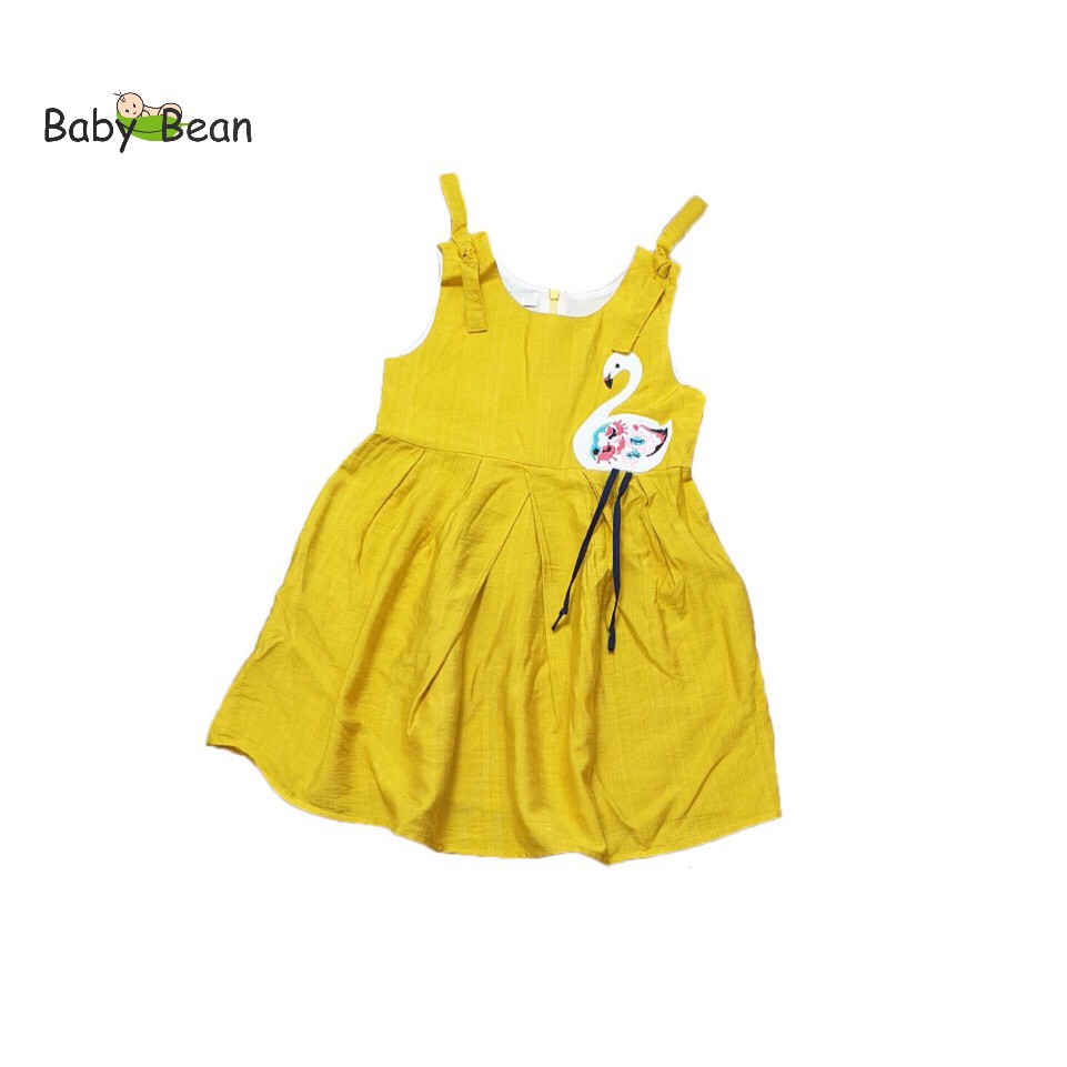 Váy Đầm Đũi Vai Thắt Nơ Thêu Hạc Bé Gái BabyBean
