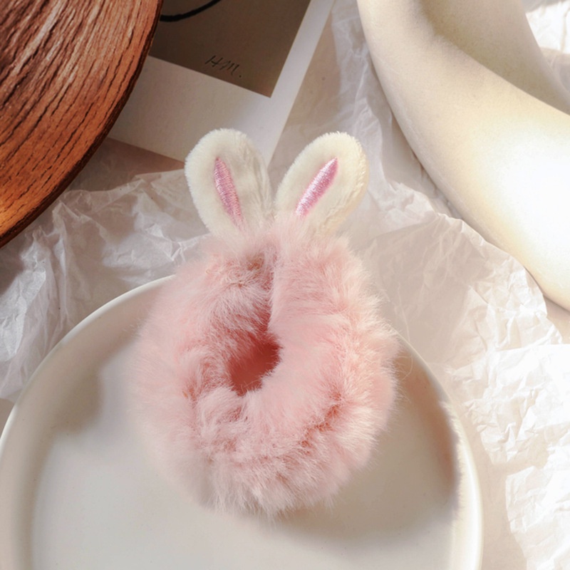 Dây buộc tóc lông xù hình tai thỏ dễ thương phong cách Hàn Quốc cho nữ