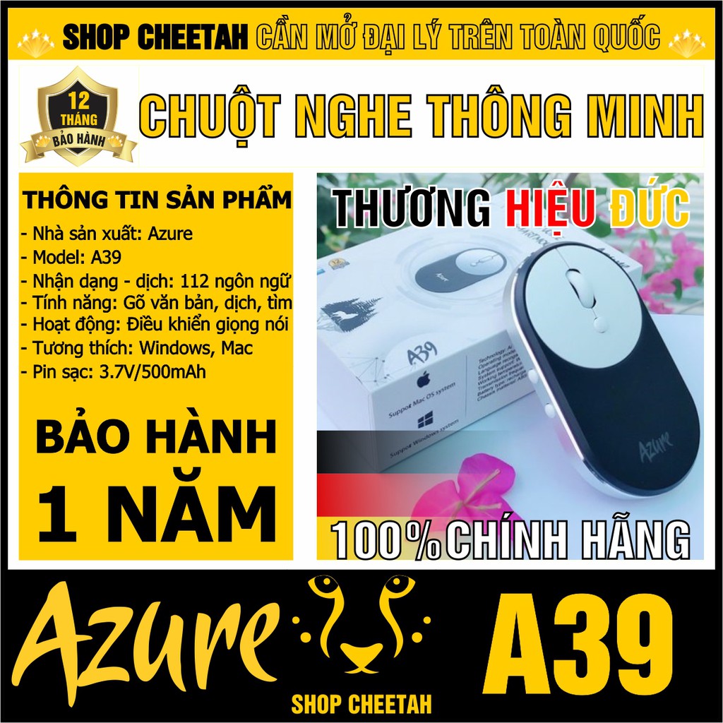 Chuột thông minh Azure A39 – Chuột gõ văn bản bằng giọng nói – Thương hiệu Đức – Nhập khẩu chính hãng – Bảo hành 1 năm