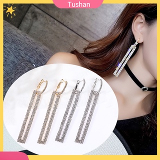 Đôi hoa tai rỗng hình chữ nhật dạng dài đính đá thời trang cho nữ