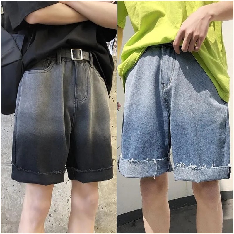 Quần Short Denim Ống Rộng Phối Màu Phong Cách Hàn Quốc Dành Cho Nam