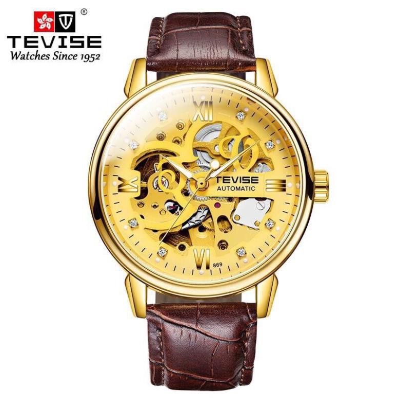 Đồng hồ nam cơ lộ máy chính hãng tevise t869 dây da cao cấp đủ màu